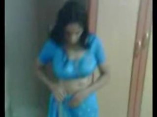 Tempting Aunty Remove Her Blue Saree And Other All Clo